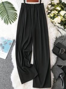 SHEIN LUNE Women's Plus Size Chain Decorated Wide Leg Pants - Black - View 2