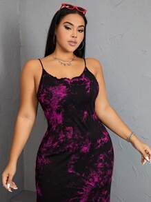 SHEIN EZwear Của phụ nữ Kích thước lớn Nhuộm buộc Cao Bên Khe Váy Dây - Màu Hồng Tươi - Xem 3