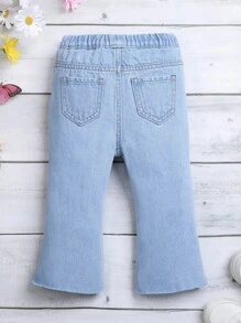 Baby Girls' Heart Printed Flared Jeans - Light Wash - View 2