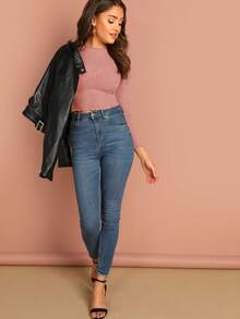 SHEIN Essnce 女性羅紋木耳邊T恤