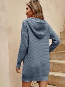 EURMUSE Drop Shoulder Hooded Sweater Dress - Dusty Blue - View 2