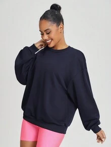 Sobokeboon Round Neck Long Women's Butterfly Print Sweatshirt - Navy Blue - View 4