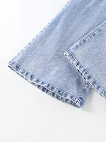 青少年女孩街头舒适休闲高弹牛仔喇叭裤 - 淺色水洗藍 - 查看 5