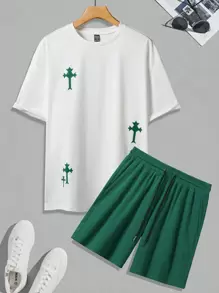 Manfinity Hypemode Loose-Fit Men's Short Sleeve T-Shirt And Shorts Set - Multicolor - View 4