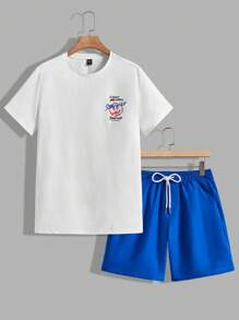 Manfinity RebelGame 針織短袖上衣&織物短褲2入組 - 彩色 - 查看 2