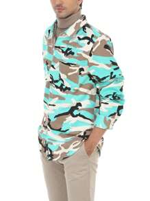 Manfinity Homme Men's Camouflage Printed Button-front Denim Shirt With Patch Pocket - Multicolor - View 3