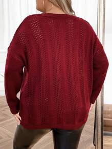 SHEIN CURVE+ Của phụ nữ Kích thước lớn Thả vai Áo len - Màu Đỏ Sâu - Xem 2