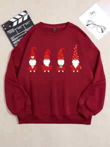SHEIN Qutie Christmas Print Drop Shoulder Sweatshirt - Burgundy - View 1