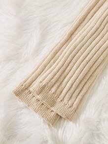 SHEIN 青少女高領下垂肩毛衣與針織長褲套裝 - 杏色 - 查看 4