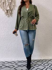 SHEIN LUNE 女式大碼純色尖領外套 - 軍綠色 - 查看 5