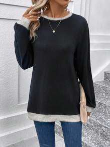 SHEIN LUNE Viền tương phản Viền chia cắt Áo nỉ - Nhiều màu - Xem 4