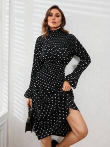 GENKIRA 女性隨機波點長袖洋裝 - 黑與白 - 查看 6