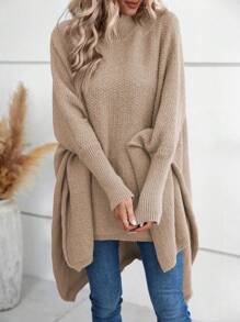 SHEIN LUNE Của phụ nữ tay cánh Cao Thấp Áo len - Màu Khaki - Xem 5