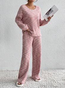 SHEIN Unity 段染落肩T恤和褲子 - 粉色 - 查看 4