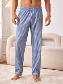 Pantalones De Rayas De Salón Para Hombres - Celeste - Ver 4