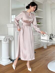 Dazy Star 女士鑽石領口衬衫领后扣设计長裙 - 粉色 - 查看 4