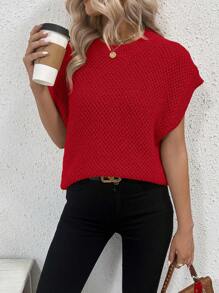 SHEIN LUNE Casual Women's Sweater Vest - Red - View 5