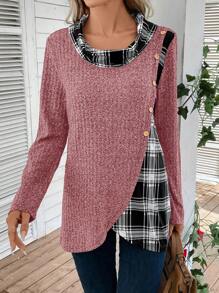 EMERY ROSE Của phụ nữ Vá lại Kẻ sọc Áo thun - Màu Đỏ Sâu - Xem 1