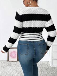 Celure 大尺碼女用條紋套頭毛衣 - 黑與白 - 查看 3