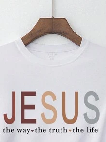 INAWLY Áo phông in chữ cỡ lớn cho nữ, JESUS The Way The Truth The Life For Summer - trắng - Xem 5