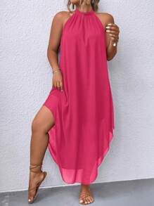 SHEIN Clasi Đầm Maxi Cổ Halter Màu Hồng Cỡ Lớn Thời Trang Cho Nữ - Màu Hồng Tươi - Xem 4