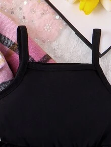 SHEIN Nhỏ bé Cô gái Kẻ sọc Áo khoác Và Lưới Hem Đầm Bộ - Hồng - Xem 7