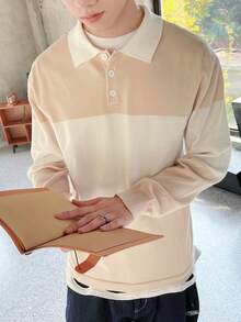 Manfinity Hypemode 男款 Polo 領拼色毛衣 - 杏色 - 查看 3