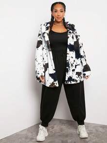 SHEIN CURVE+ 加奶牛圖案落肩連帽泰迪大衣 - 彩色 - 查看 6