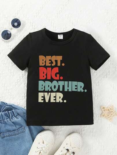 SHEIN 小男孩标语图案 T 恤