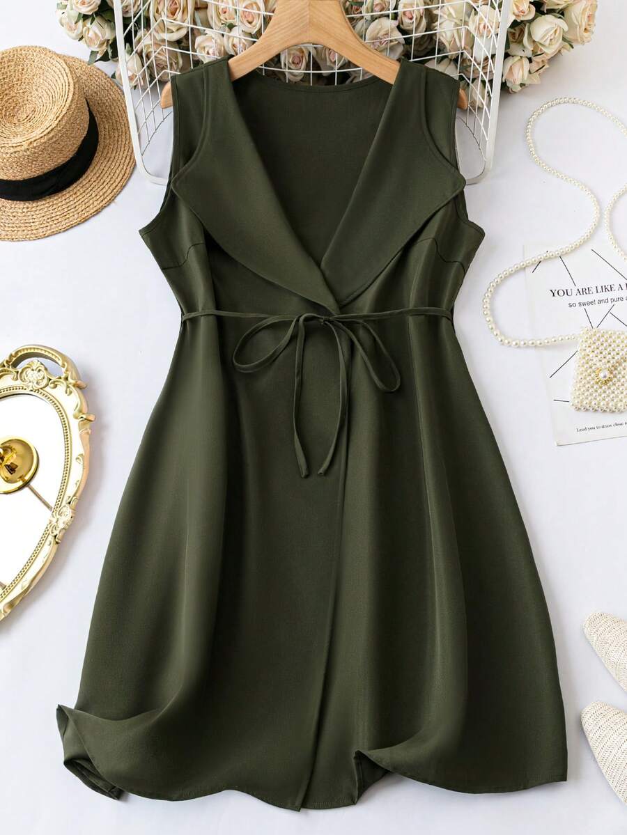 SHEIN LUNE 大尺碼女式無袖大衣配腰帶