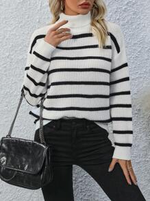 EMERY ROSE Của phụ nữ Sọc Áo cao cổ Áo chui đầu Áo len - Đen và trắng - Xem 5