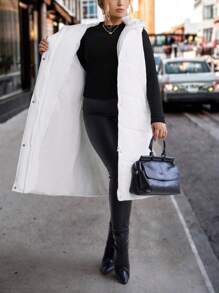 SHEIN LUNE Plus Slant Pockets Hooded Vest Padded Coat Quần áo mùa đông - trắng - Xem 3