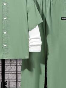 SHEIN 3pcs/set Tween Boys' Casual Letter Printed Turn-down Collar Shirt And Pants With T-shirt - Green - View 6