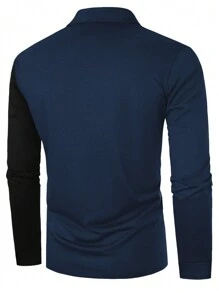 Manfinity Homme 男士条纹印花 Polo 衫、男士双色 Polo 衫、男士拼色 Polo 衫、男士蓝黑 Polo 衫 - 藏蓝色 - 查看 2