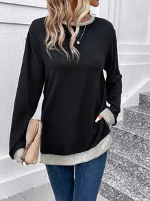 SHEIN LUNE Viền tương phản Viền chia cắt Áo nỉ - Nhiều màu - Xem 3