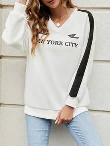 SHEIN Frenchy Của phụ nữ Khối màu Lá thư In Áo nỉ - trắng - Xem 6