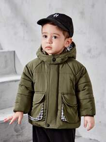SHEIN 男宝宝中性款绿色休闲连帽棉服外套 - 彩色 - 查看 1