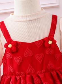 SHEIN Abito Casual Stampa Cuore Rosso, Confortevole E Caldo Per Ragazze Piccole Per L'autunno/inverno