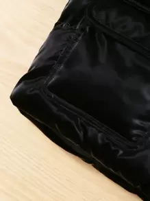 SHEIN Boys' Casual Stand Collar Sleeveless Jacket With Padding, Letter Print