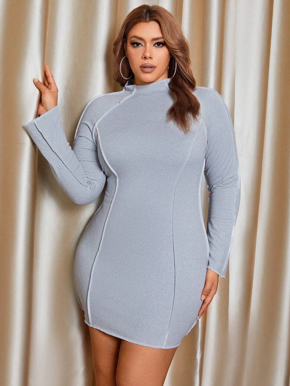 Women's Plus Size Stand Collar Bodycon Dress