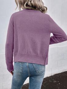 SHEIN Frenchy Trân châu Đồ trang trí Nút Lên Áo len Mở - Màu tím - Xem 2