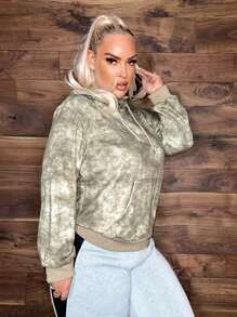 SHEIN SXY Plus Size Tie-Dye Sweatshirt With Drawstring - Apricot - View 5