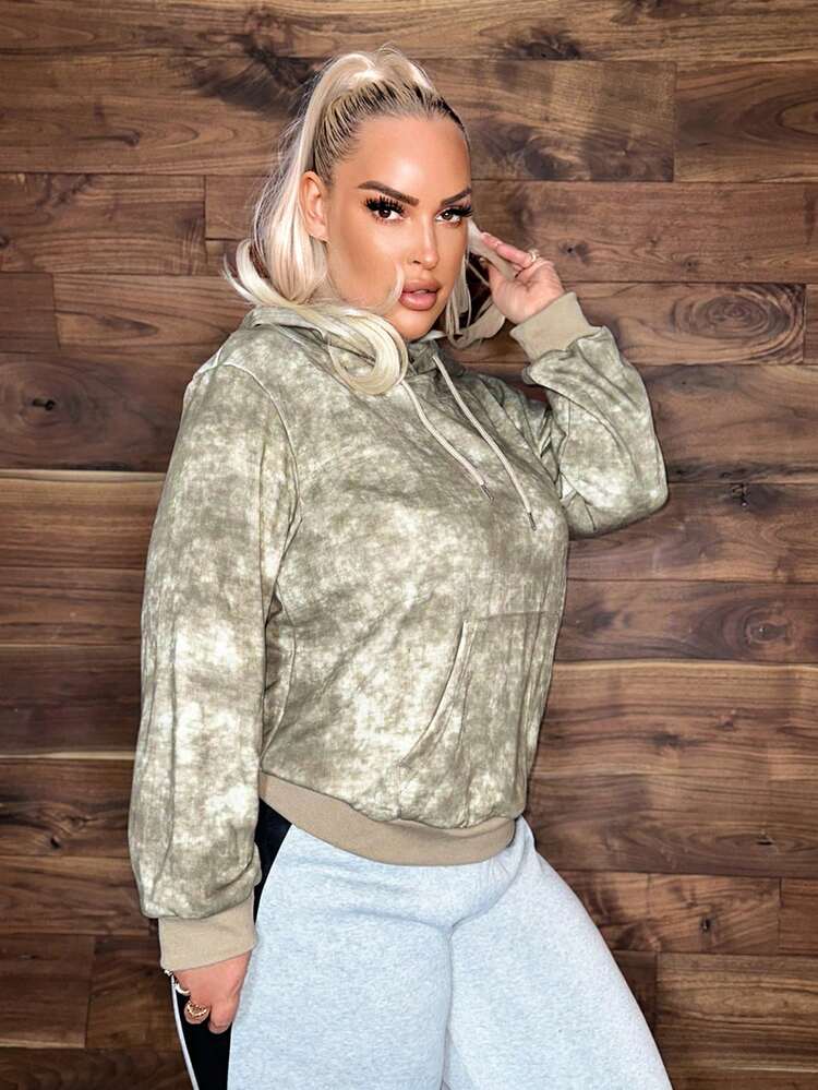 Plus Size Tie-Dye Sweatshirt With Drawstring