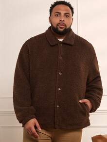 GENTILAND Áo khoác lông cừu giả rộng rãi, cài nút phía trước, thường ngày cho nam cỡ lớn - màu nâu - Xem 3