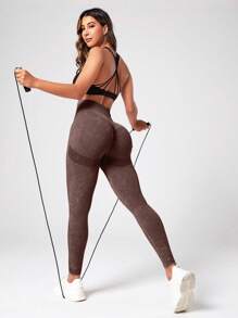 Liền mạch Căng cao Quần Leggings thể thao - Màu nâu Sô-cô-la - Xem 2