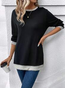 SHEIN LUNE Viền tương phản Viền chia cắt Áo nỉ - Nhiều màu - Xem 6