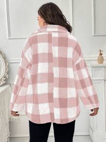 SHEIN LUNE Plus大小格紋下垂肩抱抱外套 - 粉色 - 查看 2