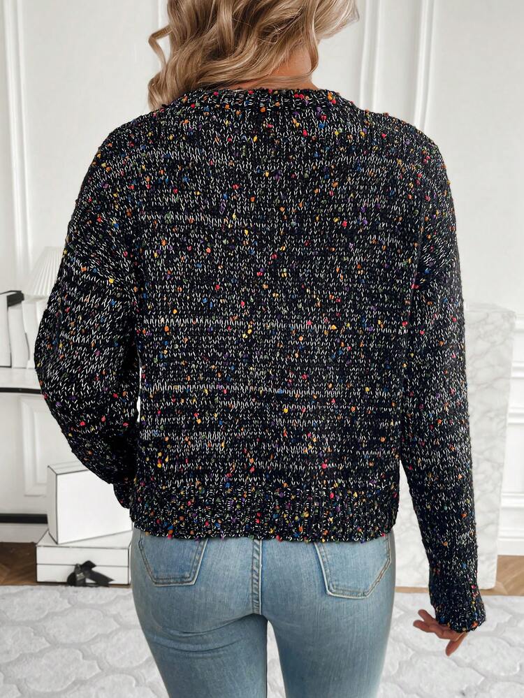 Women's Multicolor Paper Yarn Knitted Sweater With Round Neck Fall Winter
