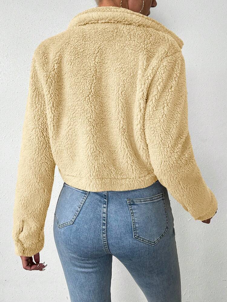 Flap Pocket Cropped Jacket Fall Cloth For Women