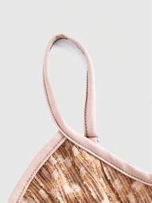 ROMWE Fairycore Women's Printed Contrast Trim Ruched Cami Cami Top - Brown - View 2